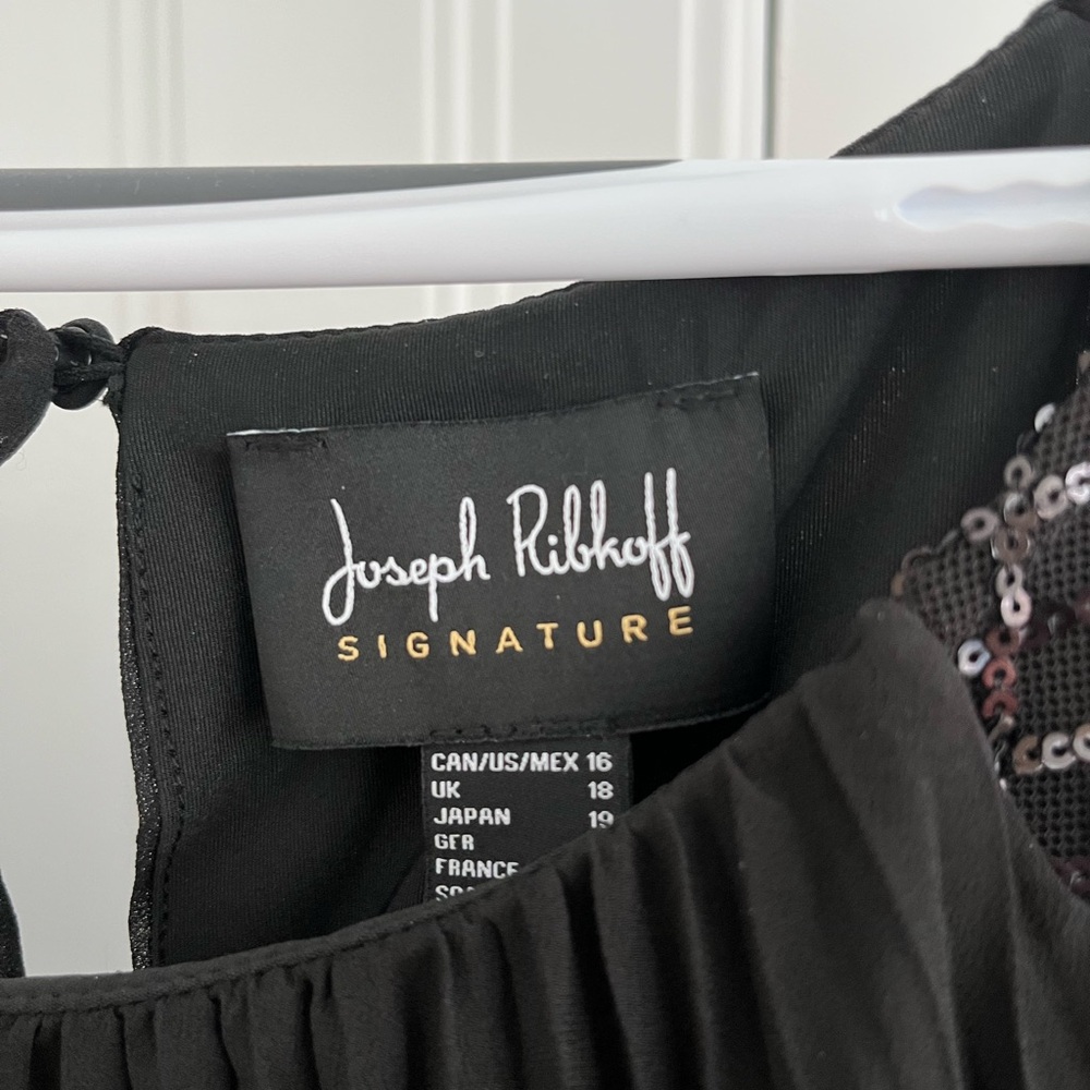 Joseph Ribkoff Black Pleated Midi Dress with Sequin Sleeves - Picture 7 of 15
